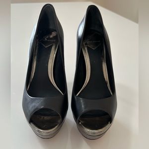 Brian Atwood Franciska Black Leather Platform Pumps